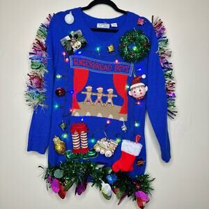 Ugly Christmas Sweater Tunic Naughty Gingerbread Boys LIGHTS UP Size Medium